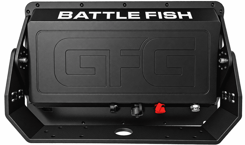 Back of Battle Fish Pro with mounting bracket and connectors